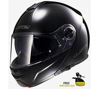 LS2 FF325 stroboscopica uomini donne Moto Casco Modulare Matt Blk + 5,5 mm Disco Blocco, Black, L