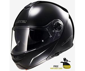 LS2 FF325 stroboscopica uomini donne Moto Casco Modulare Matt Blk + 5,5 mm Disco Blocco, Black, L