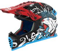 LS2 MX437 Fast Evo II Mini Starmaw Casco da motocross per bambini, nero/rosso/blu, Taglia Y/M (49/50)