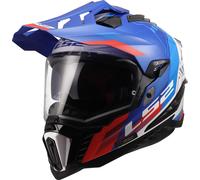 LS2 MX701 Explorer Hexa Casco Enduro, bianco/blu/rosso, Taglia L (59/60)