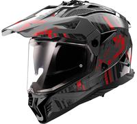 LS2 MX702 Pioneer II Crazy Casco da motocross, nero-grigio-rosso, taglia S per maschi
