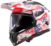 LS2 MX702 Pioneer II Fantasy Casco da motocross, bianco-rosso-blu, taglia 2XL per maschi
