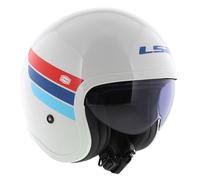 LS2 OF599 Spitfire II Retro bianco lucido rosso blu - Casco Open Face moto...