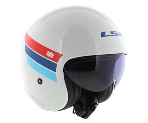 LS2 OF599 Spitfire II Retro bianco lucido rosso blu - Casco Open Face moto...