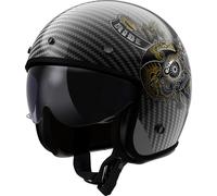 LS2 OF601 Bob II Carbon Custom, casco jet L male Nero/Grigio/Oro