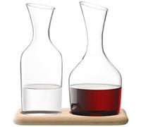 LSA WI25 Wine, set di caraffe da vino e da acqua su base in rovere, 1.2 l / 1.4 l, Trasparente
