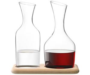 LSA WI25 Wine, set di caraffe da vino e da acqua su base in rovere, 1.2 l / 1.4 l, Trasparente