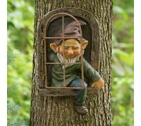 LSDZHK Statua da giardino con motivo "Elf Out The Door", statuetta in resina con gnomo da appendere, decorazione per alberi da giardino, decorazione da giardino, decorazione da uomo, per giardino
