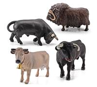 Lseqow - Set di 4 pezzi di simulazione della fattoria di mucca, statuetta di bue e bue, statuetta in PVC, da fattoria, modello di azione, decorazione per bambini, giocattolo educativo
