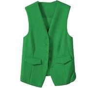 LSFYYDS Giacca di moda senza maniche da donna slim button neck office gilet retrò partito V-neck set abito economico gilet,verde,XL