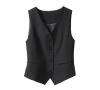 LSFYYDS Gilet Donna, Slim Fit, Collo a V, Gilet Smoking, Gilet Abito, Elegante Gilet Vintage, Gilet Abito Formale Casual, Copertura Estiva, Nero,L
