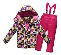 LSHDCER 2 Pezzi Tuta Da Neve Bambino Caldo Invernale Giacca E Pantaloni Da Neve Set Da Sci Per Bambini, Lettera Viola, 10/8-9 Anni