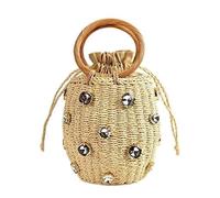 LSHIJI Borsa Paglia Borsa di paglia fatta a mano Piccole borse a secchiello Borse da viaggio e borsette donna(Beige)