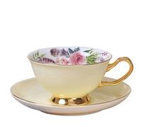LSHIJI Tazze Caffe 1Piece Tazze da caffè e piattino Set Squisito bordo in oro tè for l'acqua Bellissimo fiore Tazza Accessori cucina in ceramica(1 pcs yellow color)