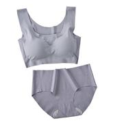 LSHMING 1 Set Summer Ice Lingerie da Donna Set di Mutandine Push-up in Pizzo con Scollo a U e Top Corto Intimo(Gray,XXL)