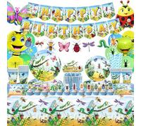 LSJDEER Insetto Compleanno Party Decorazioni Bugs Party Supplies, Piatto Tazze Tovaglioli Tovaglia Buon Compleanno Banner Palloncino Toppers per Classe Ufficio Giardino Rettile Baby Doccia