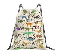 Lsjuee Alfabeti di apprendimento alla moda con dinosauri Borsa con coulisse per il tempo libero unisex semplice, borse con coulisse da palestra, borse portaoggetti per zaino portatile da esterno