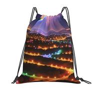 Lsjuee Arcobaleni e luci Zaino con coulisse Zaino leggero per borsa a tracolla per palestra Yoga Shopping Sport