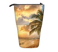 Lsjuee Astuccio per matite con stampa di paesaggi al tramonto sull'oceano, astuccio per matite in piedi, astuccio per cancelleria telescopico, astuccio per matite in piedi con cerniera