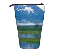 Lsjuee Astuccio per matite con stampa montagne dell'Alaska, astuccio per matite in piedi, astuccio per cancelleria telescopico, astuccio per matite in piedi con cerniera