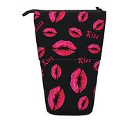 Lsjuee Astuccio per matite telescopico Lip Kiss Astuccio per matite in piedi Borsa per organizer per cancelleria, Portapenne portatile per ufficio Scuola Ragazzi Borse Ragazze