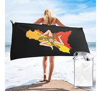 Lsjuee Bandiera della Sicilia Significato Asciugamano da spiaggia in microfibra-Asciugamani oversize ad asciugatura rapida Coperta per campeggio in piscina da viaggio