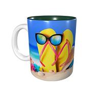 Lsjuee Beach under the sun Tazze da caffè 11 OZ Tazza in ceramica per ufficio e casa Tazza da tè con acqua all'interno Forest Green