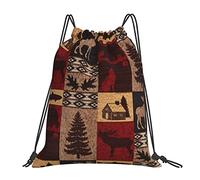 Lsjuee Bear Deer Fish Borsa con coulisse per il tempo libero unisex semplice, borse con coulisse da palestra, borse portaoggetti per zaino portatile da esterno