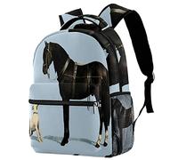 Lsjuee Black Horse And A White Dog Backapck, elegante borsa per computer portatile Backapck, borsa per laptop Daypack casual Fit notebook portatile da 14 pollici