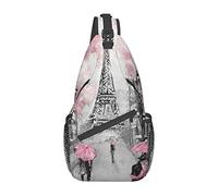 Lsjuee Borsa a tracolla diagonale casual unisex floreale rosa Paris Street Tower, borsa a tracolla multiuso da viaggio, zaino da escursionismo