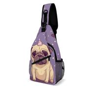 Lsjuee Borsa a tracolla sul petto Zaino a tracolla casual Zaino sportivo da viaggio per escursionismo per donna uomo, divertente cartone animato carlino cucciolo di cane