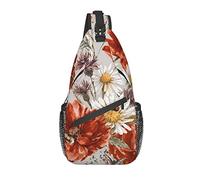 Lsjuee Borsa a tracolla, zaino a tracolla con stampa floreale di bellezza rossa per donne e uomini a spalla casual