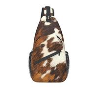 Lsjuee Borsa a tracolla, zaino a tracolla con stampa in pelle bovina rossa e bianca per donne e uomini a spalla casual