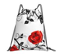 Lsjuee Borsa con coulisse per il tempo libero semplice unisex a molla floreale rosa con foglie, borse con coulisse da palestra, borse portaoggetti per zaino portatile da esterno