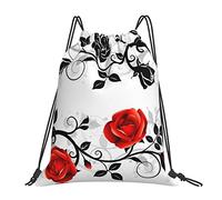 Lsjuee Borsa con coulisse per il tempo libero semplice unisex a molla floreale rosa con foglie, borse con coulisse da palestra, borse portaoggetti per zaino portatile da esterno