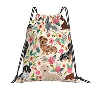 Lsjuee Borsa con coulisse per il tempo libero semplice unisex floreale per cani, borse con coulisse da palestra, borse portaoggetti per zaino portatile da esterno