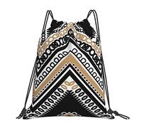 Lsjuee Borsa con coulisse per il tempo libero unisex a zig-zag marrone chiaro nero, borse con coulisse da palestra, borse portaoggetti per zaino portatile da esterno
