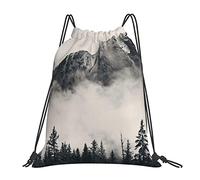 Lsjuee Borsa con coulisse per il tempo libero unisex canadese Smokey Mountain Cliff, borse con coulisse da palestra, borse portaoggetti per zaino portatile da esterno
