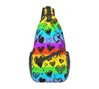 Lsjuee Borse a tracolla con cuori a righe arcobaleno Borse a tracolla da uomo con tracolla regolabile Borsa a tracolla per zaino da viaggio in bicicletta Escursionismo sportivo