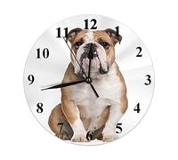 Lsjuee Bulldog Orologio da parete rotondo,Bulldog inglese 5 anni seduto su sfondo bianco Orologio da parete rotondo Giardino di casa Decorativo da parete per camera da letto Ufficio Scuola Arte(10")