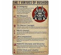 Lsjuee Bushido Knowledge Targa in Metallo Le 7 Virtù di Bushido Informazioni Poster Arti Marziali Palestra Club Scuola Casa Decorazione da Parete Placca 12x16 Pollici