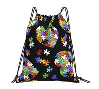 Lsjuee Consapevolezza dell'autismo Pezzi del puzzle Cuore Borsa con coulisse per il tempo libero unisex semplice, Borse con coulisse da palestra, Borse portaoggetti per zaino portatile da esterno