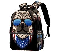 Lsjuee Cool Pug Dog With Glasses USA Flag Scraf School Backpack Beautiful Bookbag Zaino da viaggio Borsa per laptop da 14 pollici
