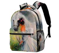 Lsjuee Dipinto ad olio Ragazza con un cavallo Stampe Zaino per studenti della scuola primaria Zaino per ragazze Preppy Schoolbag