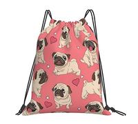 Lsjuee Divertente cartone animato carlino cucciolo di cane unisex semplice borsa con coulisse per il tempo libero, borse con coulisse da palestra, borse portaoggetti per zaino portatile da esterno