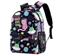Lsjuee Doodle Cats Space Planet Star Rocket Pattern Zaino per ragazzi e ragazze con spallacci regolabili, maniglia per il trasporto e doppie maniche per bottiglie