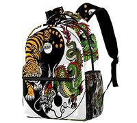 Lsjuee Dragon And Tiger Battle Zaino Scomparto per laptop e doppio portabottiglie per borse da scuola per adolescenti