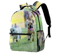 Lsjuee Due cuccioli di bulldog francese che corrono giocando a giocare allo zaino Zaino da viaggio Borse durevoli per studenti Escursionismo all'aperto Campeggio Zaino per il fine settimana