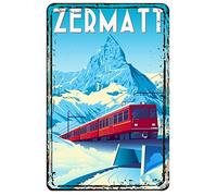 Lsjuee Ferrovia sotto la neve montagna metallo vintage targa in metallo viaggio paesaggio arte stampa murale poster caffè bar pub birra arredamento regali 12 x 16 pollici
