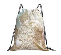 Lsjuee Fiore blu con stelle marine sulla spiaggia Borsa con coulisse per il tempo libero unisex semplice, borse con coulisse da palestra, borse portaoggetti per zaino portatile da esterno